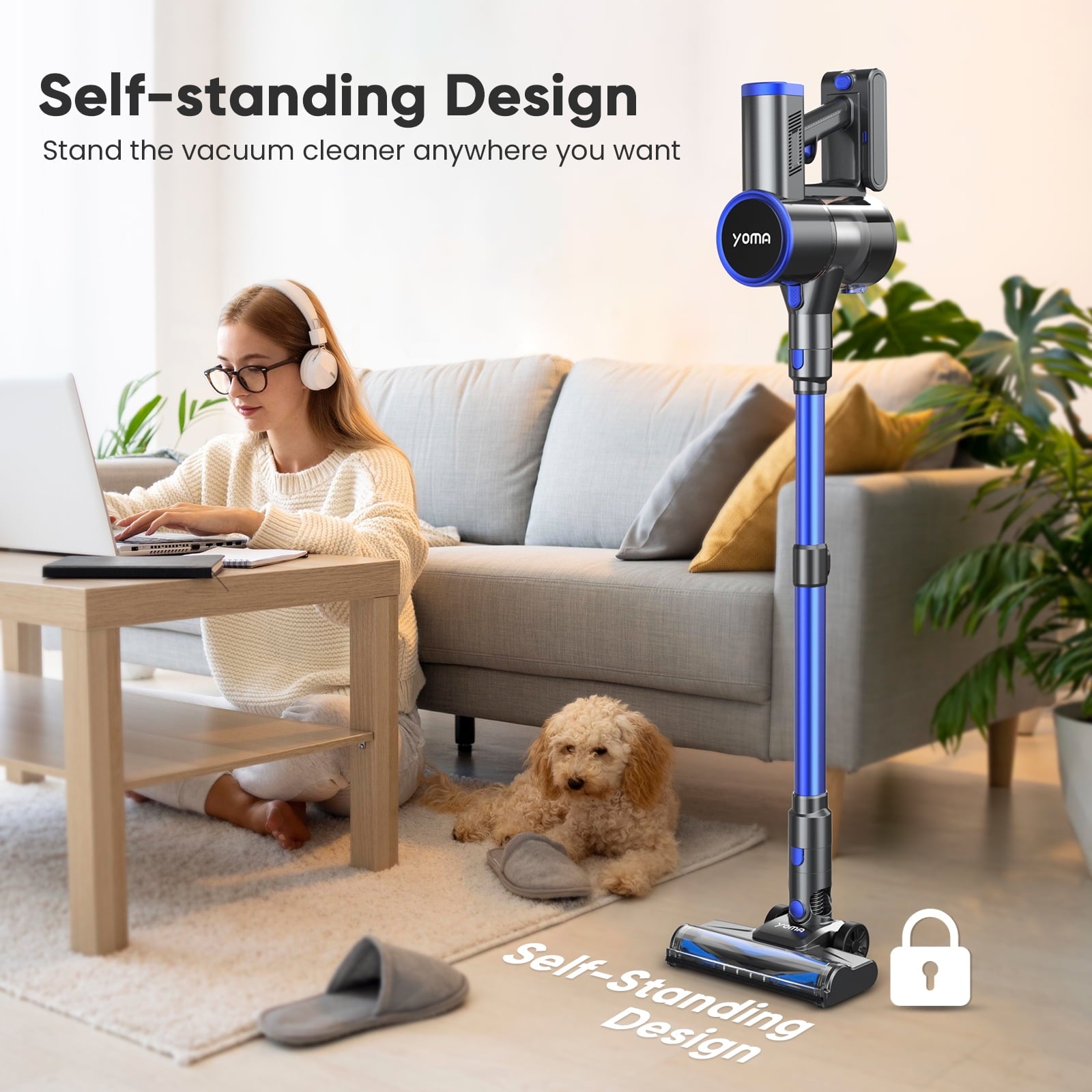 YOMA Cordless Vacuum Cleaner, 6-in-1 Rechargeable Stick Vacuum, 60mins Max Runtime, Lightweight 2200mAh Battery Powerful Vacuum Cleaner for Home Hard Floor Pet Hair-N12